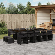 Tuinset 15-delig poly rattan zwart met kussens