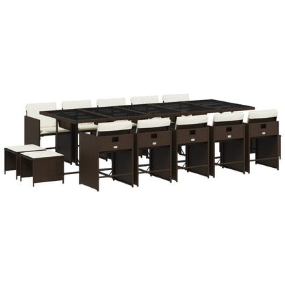15-delige Tuinset met kussens poly rattan bruin