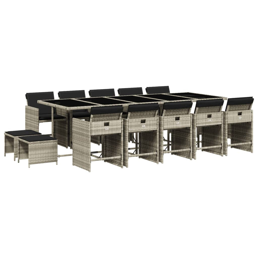 -Delige Tuinset Met Kussens Poly Rattan Lichtgrijs Glas 15
