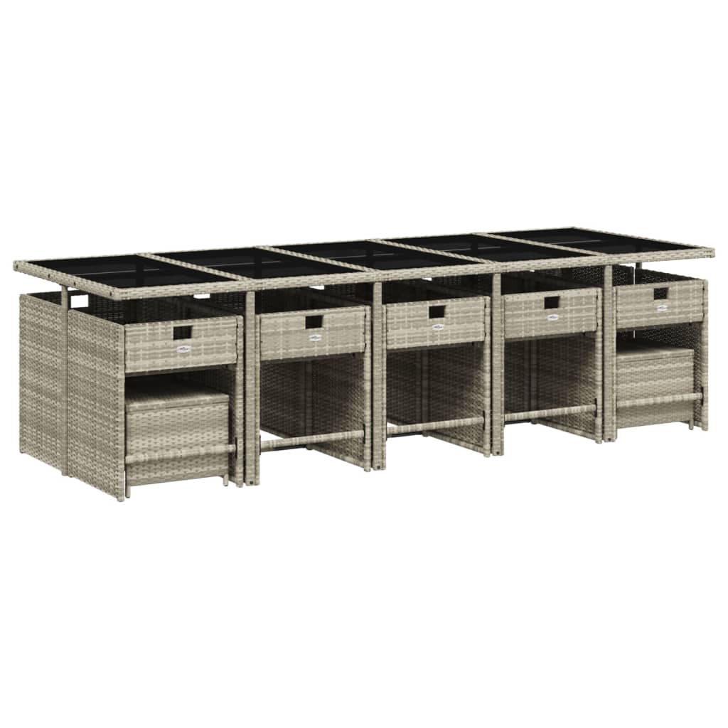 -Delige Tuinset Met Kussens Poly Rattan Lichtgrijs Glas 15