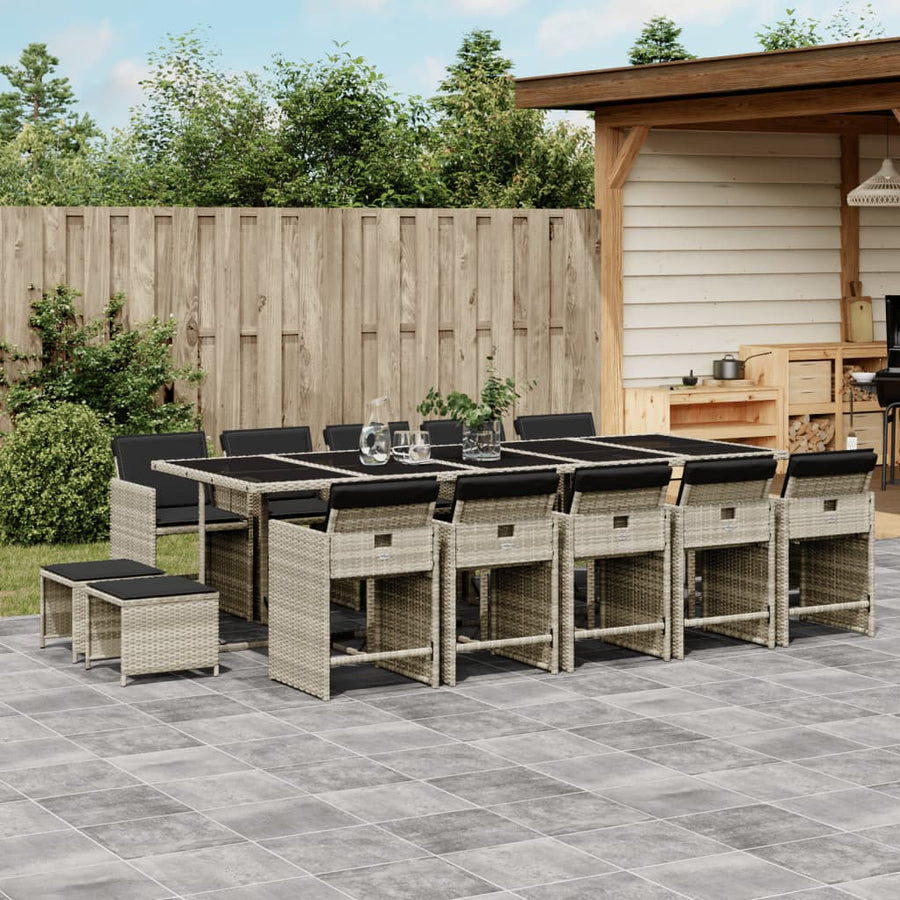 -Delige Tuinset Met Kussens Poly Rattan Lichtgrijs Glas 15