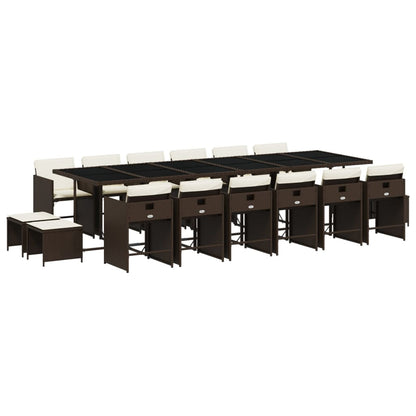 17-delige Tuinset met kussens poly rattan bruin