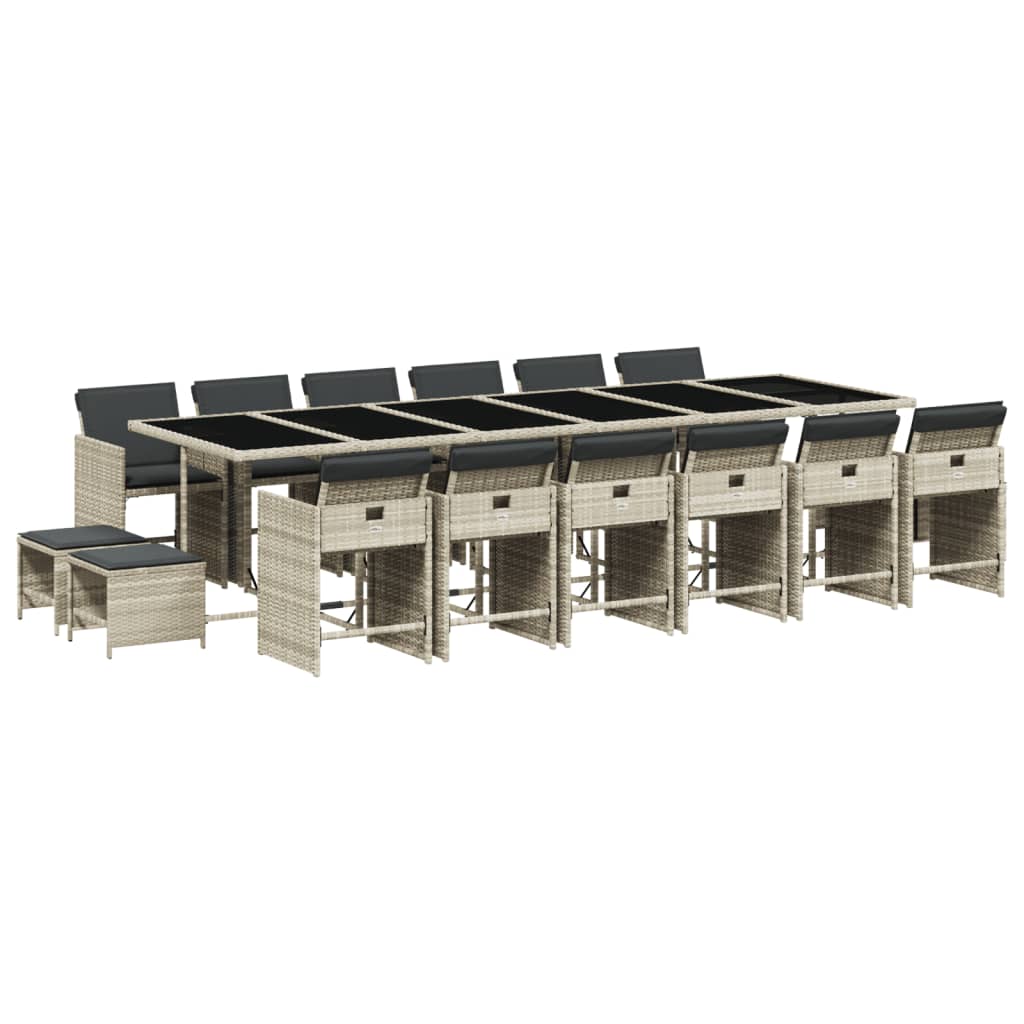 -Delige Tuinset Met Kussens Poly Rattan Lichtgrijs Glas 17