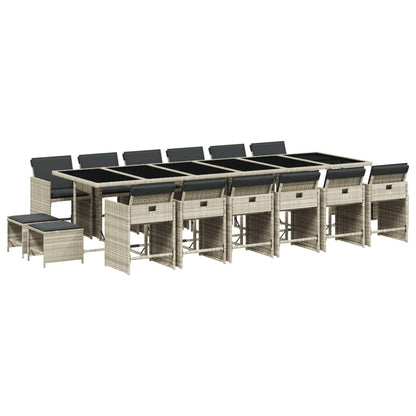 -Delige Tuinset Met Kussens Poly Rattan Lichtgrijs Glas 17