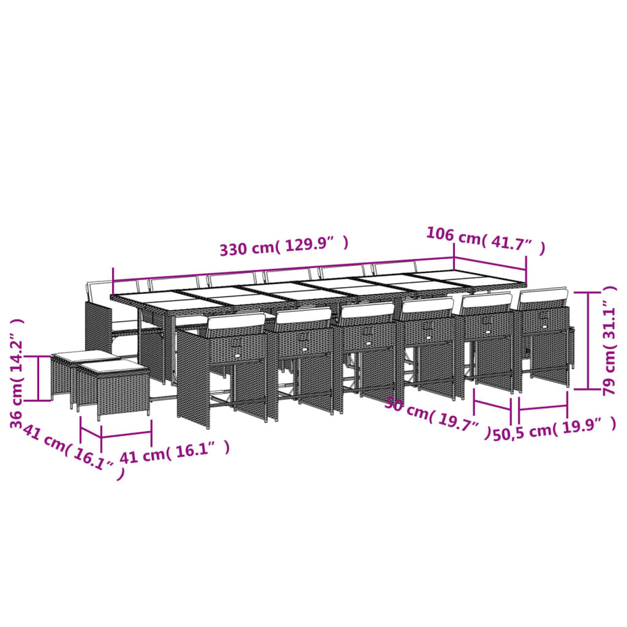 -Delige Tuinset Met Kussens Poly Rattan Lichtgrijs Glas 17
