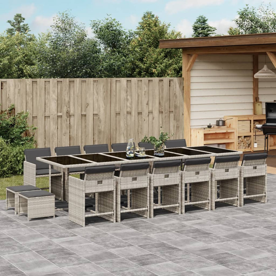 -Delige Tuinset Met Kussens Poly Rattan Lichtgrijs Glas 17