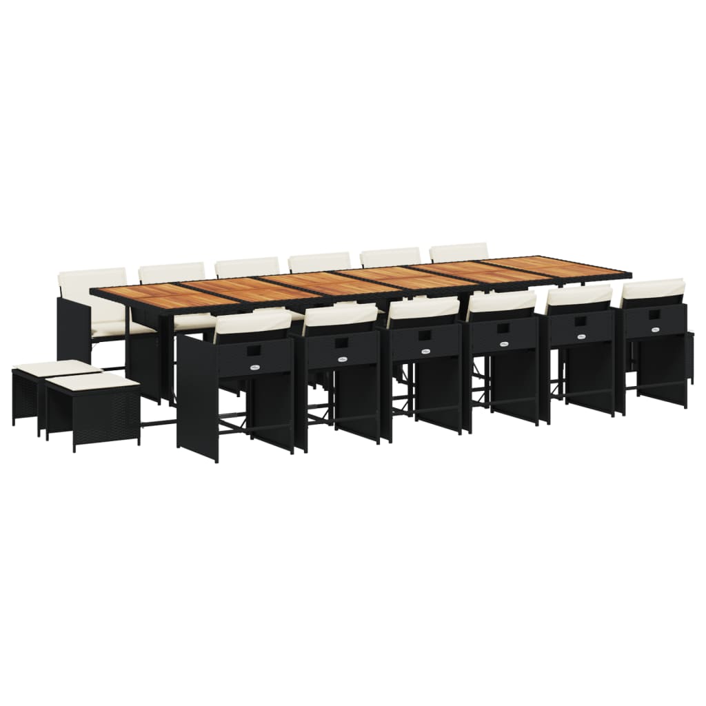 17-Delige Tuinset Met Kussens Poly Rattan Zwart