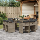 Tuinset 9-delig poly rattan grijs met kussens