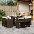 9-Piece Garden Dining Set with Cushions Poly Rattan Brown