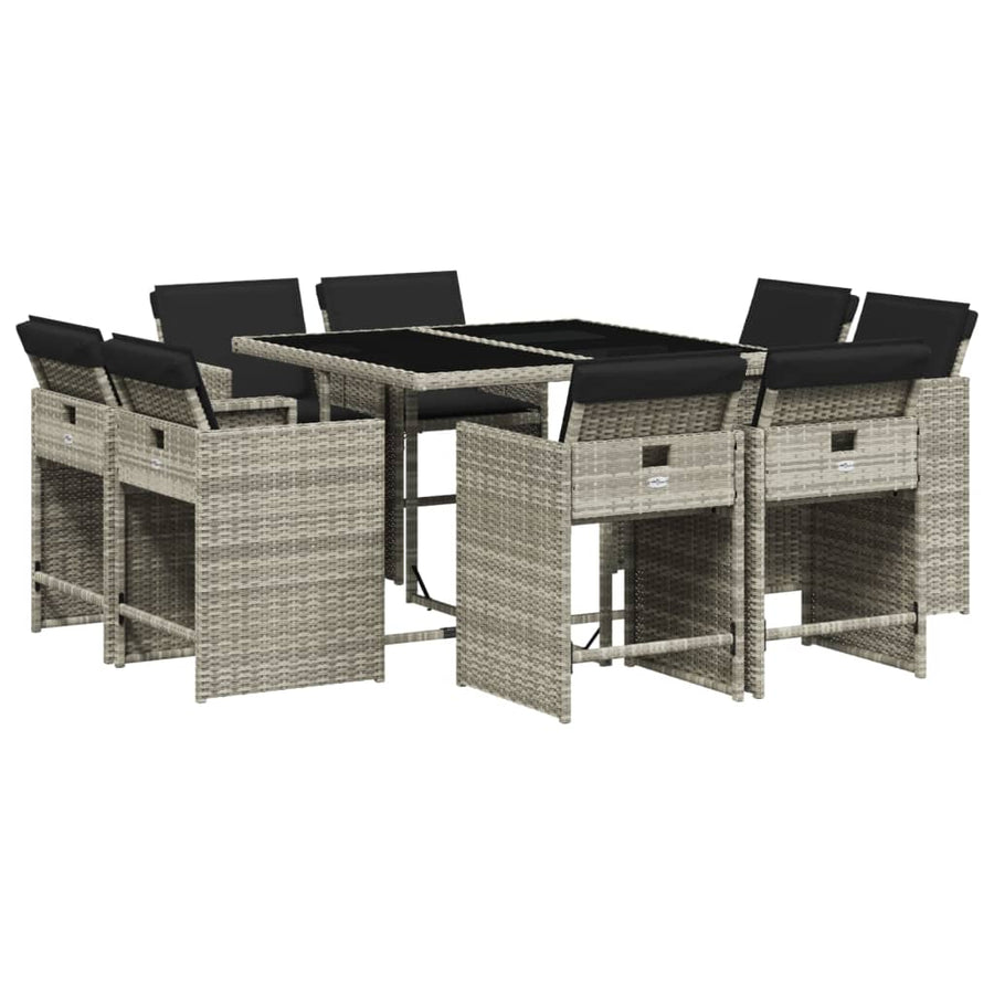 -Delige Tuinset Met Kussens Poly Rattan Lichtgrijs Glas 9