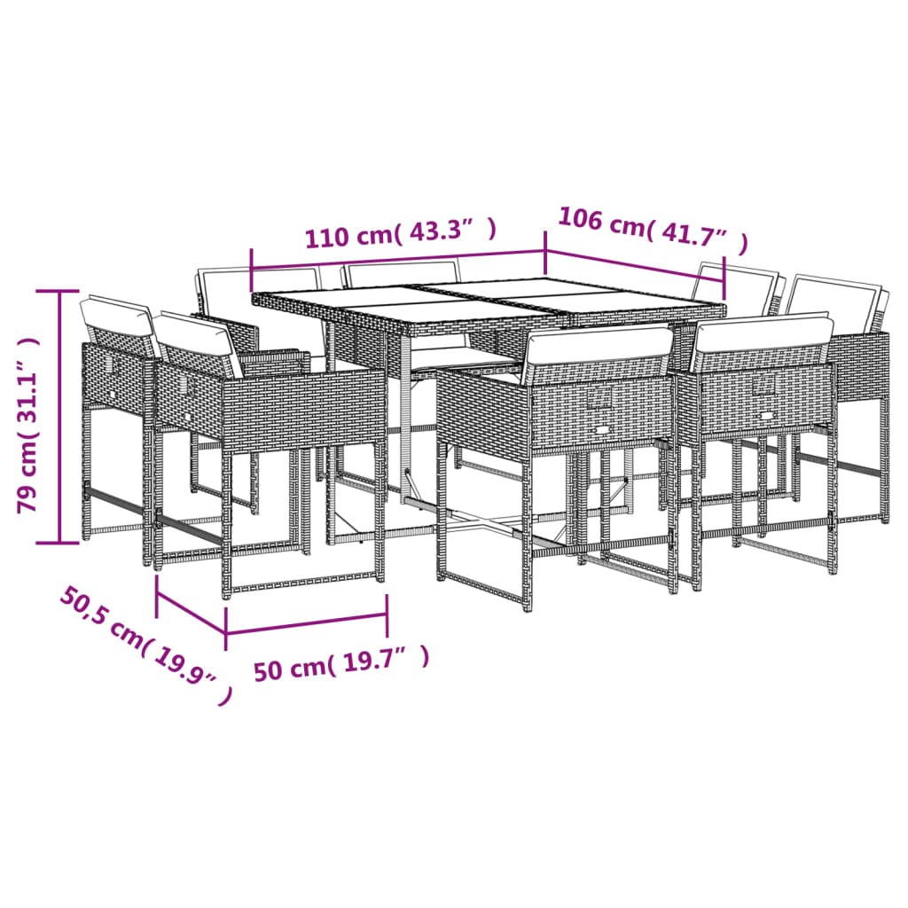 -Delige Tuinset Met Kussens Poly Rattan Lichtgrijs Glas 9