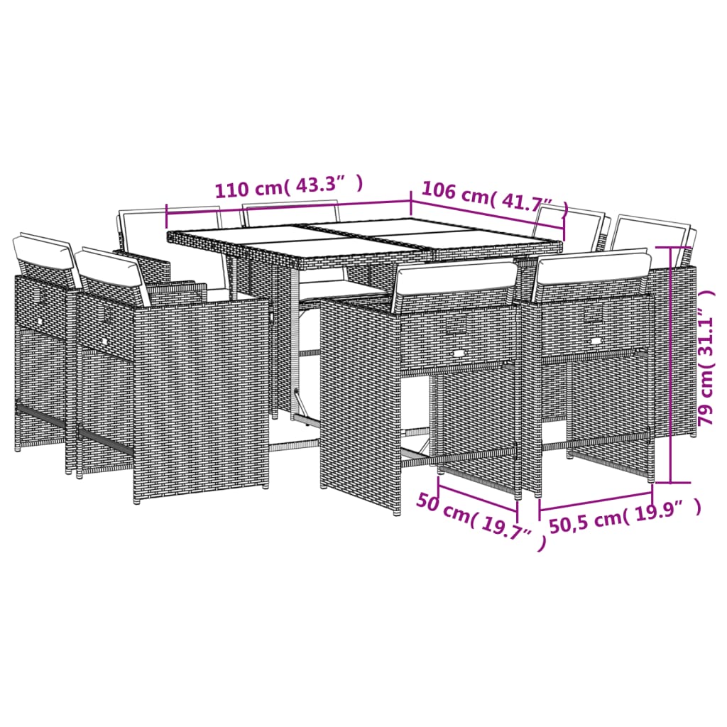 9-Delige Tuinset Poly Rattan 8