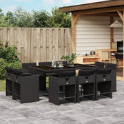 Tuinset 11-delig poly rattan zwart met kussens