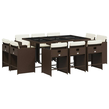 11-delige Tuinset met kussens poly rattan bruin