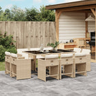 11-piece Garden Furniture Set with Cushions, Poly Rattan, Beige