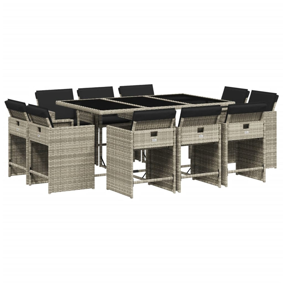 -Delige Tuinset Met Kussens Poly Rattan Lichtgrijs Glas 11