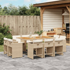 11-piece Garden Furniture Set with Cushions, Poly Rattan, Beige