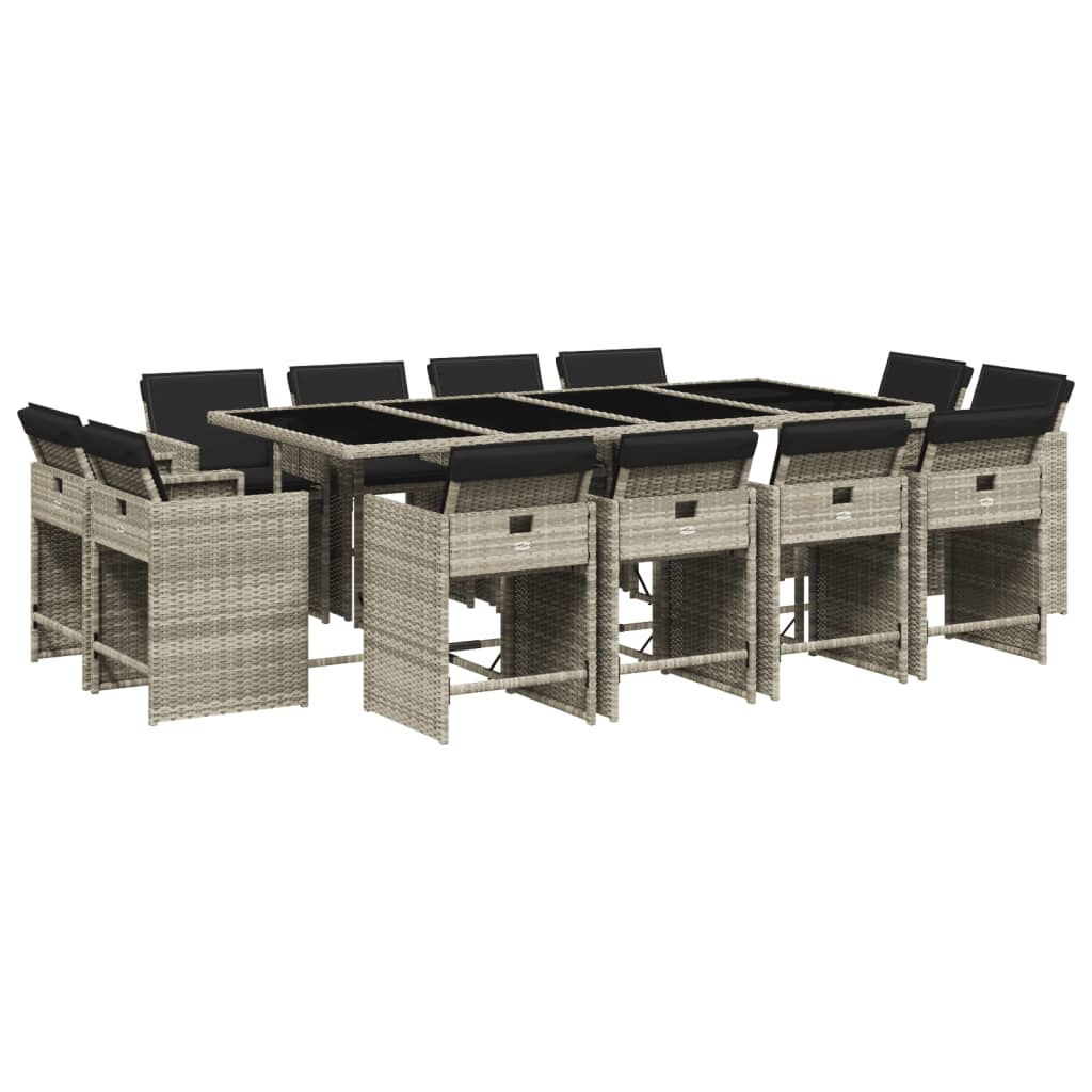 -Delige Tuinset Met Kussens Poly Rattan Lichtgrijs Glas 13