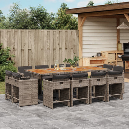 13-delige Tuinset met kussens poly rattan grijs