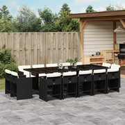 Tuinset 15-delig poly rattan zwart met kussens