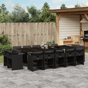 Tuinset 15-delig poly rattan zwart met kussens