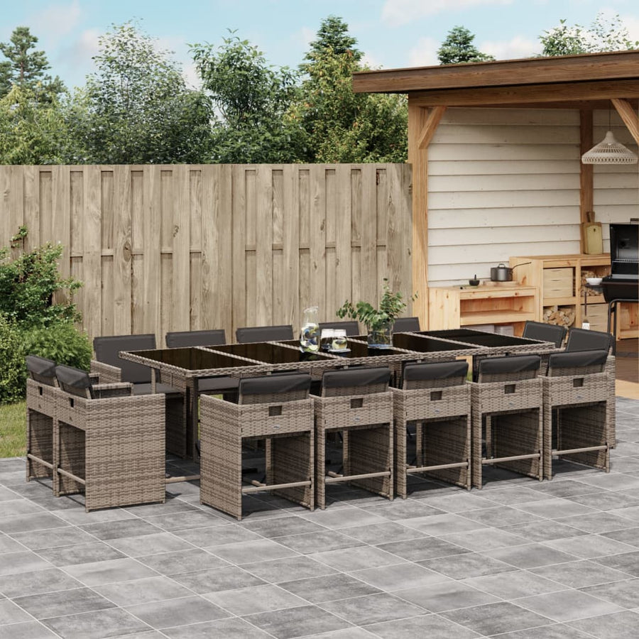 15-delige Tuinset met kussens poly rattan grijs