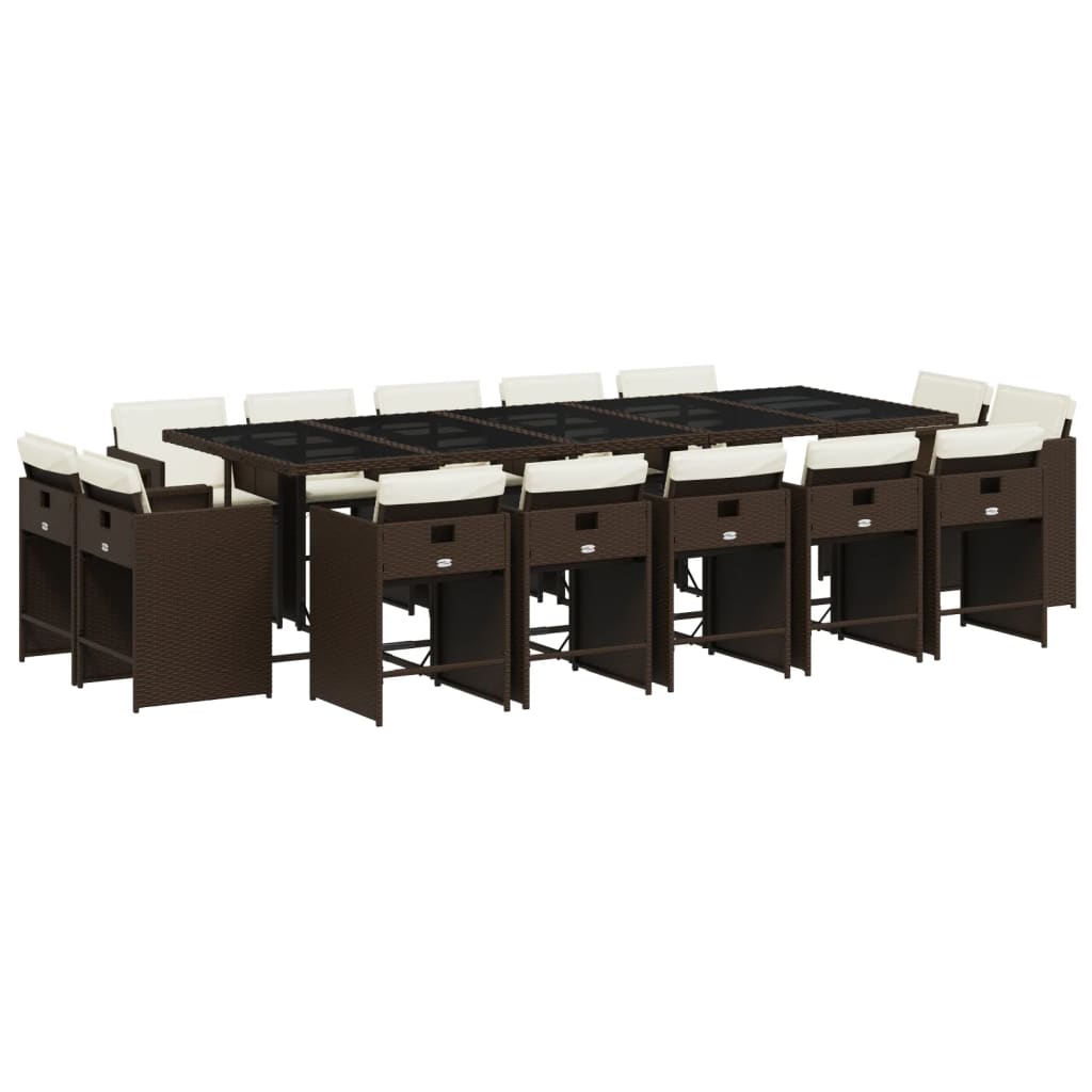 15-delige Tuinset met kussens poly rattan bruin