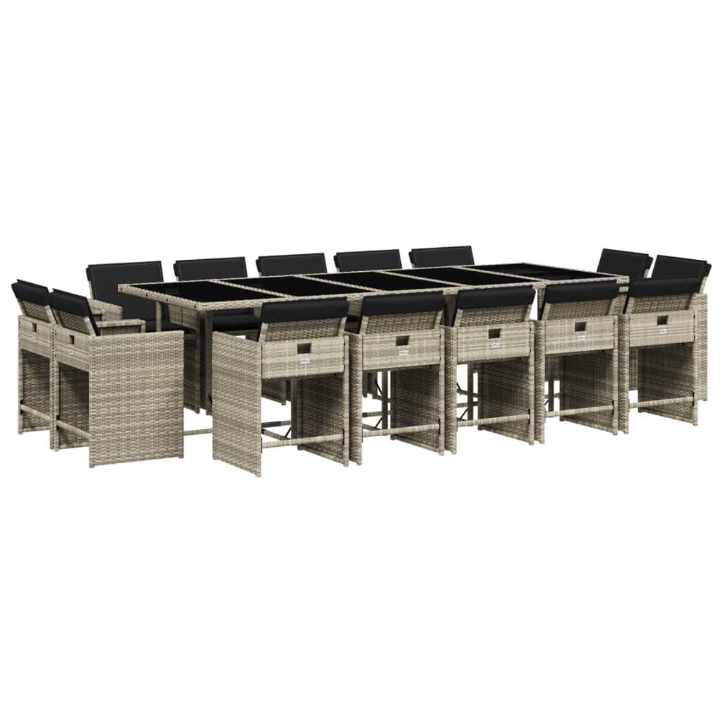 -Delige Tuinset Met Kussens Poly Rattan Lichtgrijs Glas 15