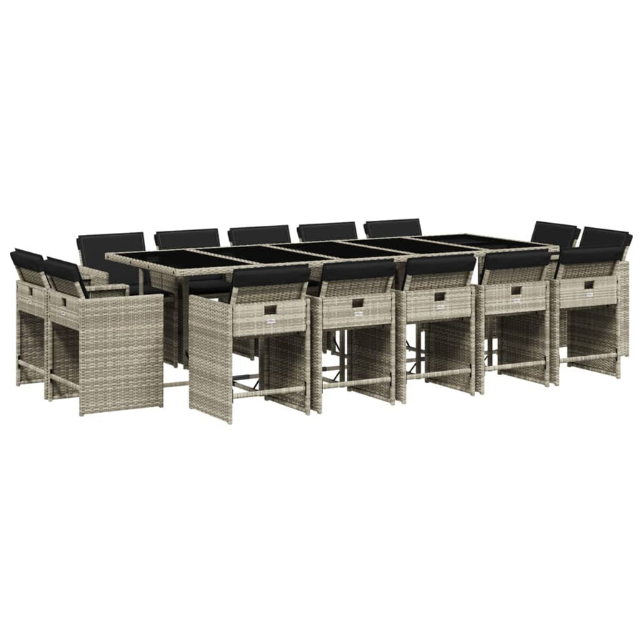 -Delige Tuinset Met Kussens Poly Rattan Lichtgrijs Glas 15