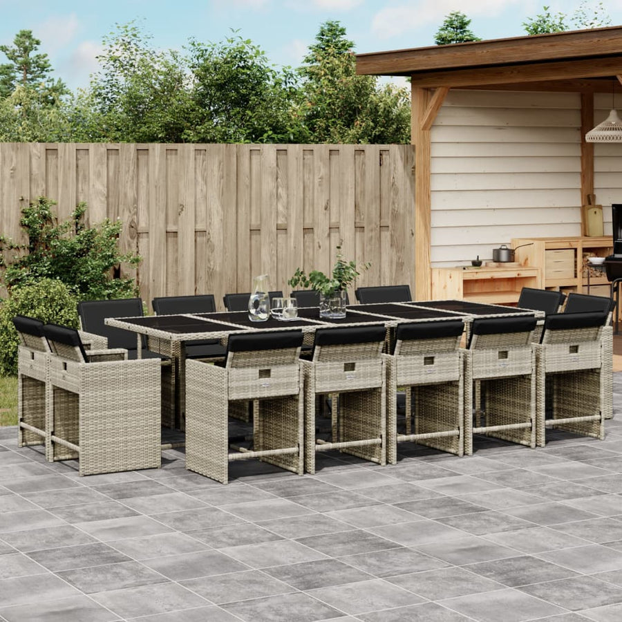 -Delige Tuinset Met Kussens Poly Rattan Lichtgrijs Glas 15