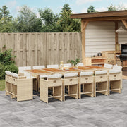 Tuinset 15-delig poly rattan beige met kussens