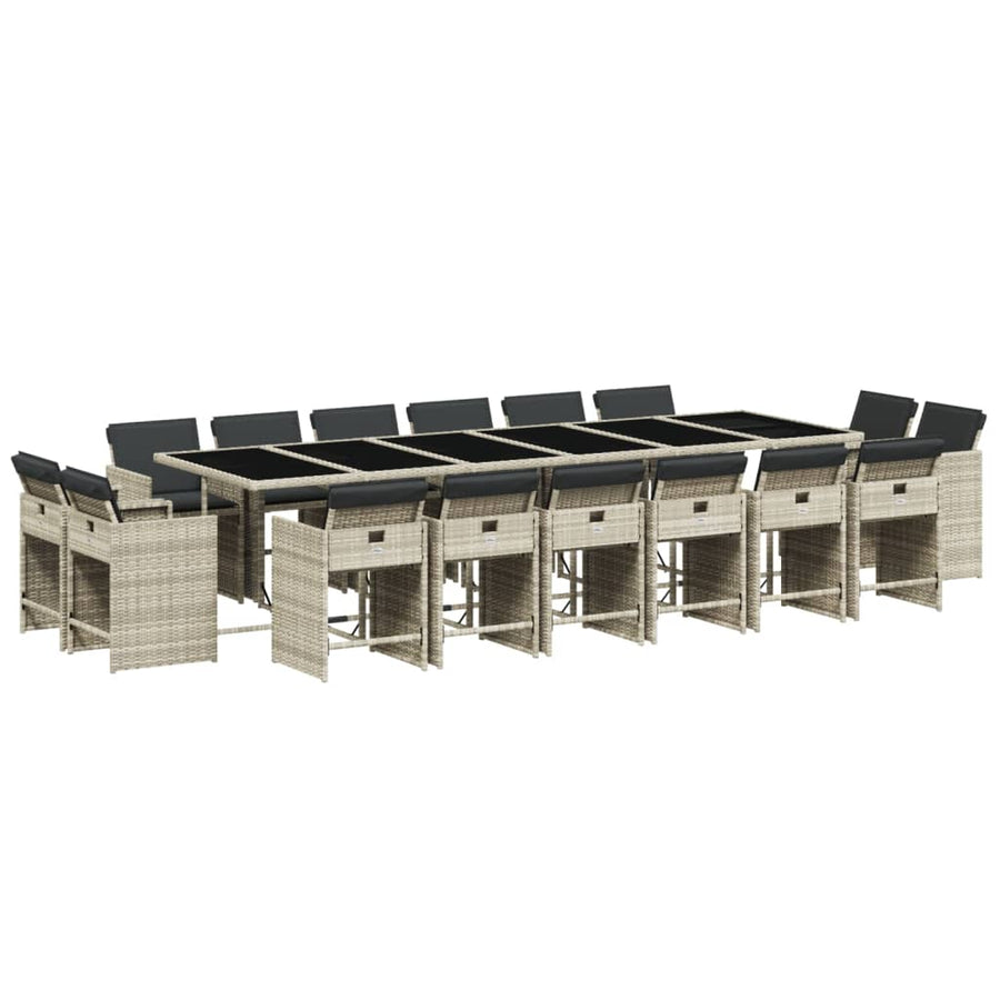 -Delige Tuinset Met Kussens Poly Rattan Lichtgrijs Glas 17