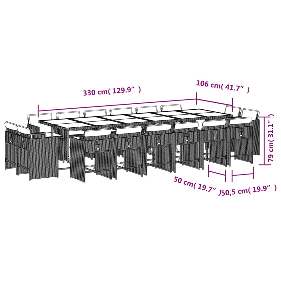 -Delige Tuinset Met Kussens Poly Rattan Lichtgrijs Glas 17