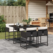 Tuinset 5-delig poly rattan zwart met kussens