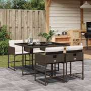 Tuinset poly rattan 5-delig bruin met kussens