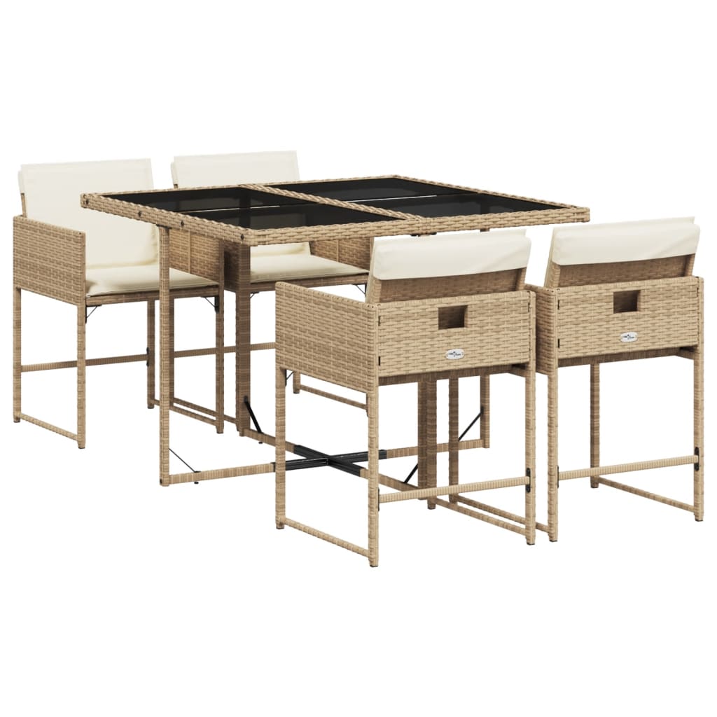 5-delige Tuinset met kussens poly rattan beige