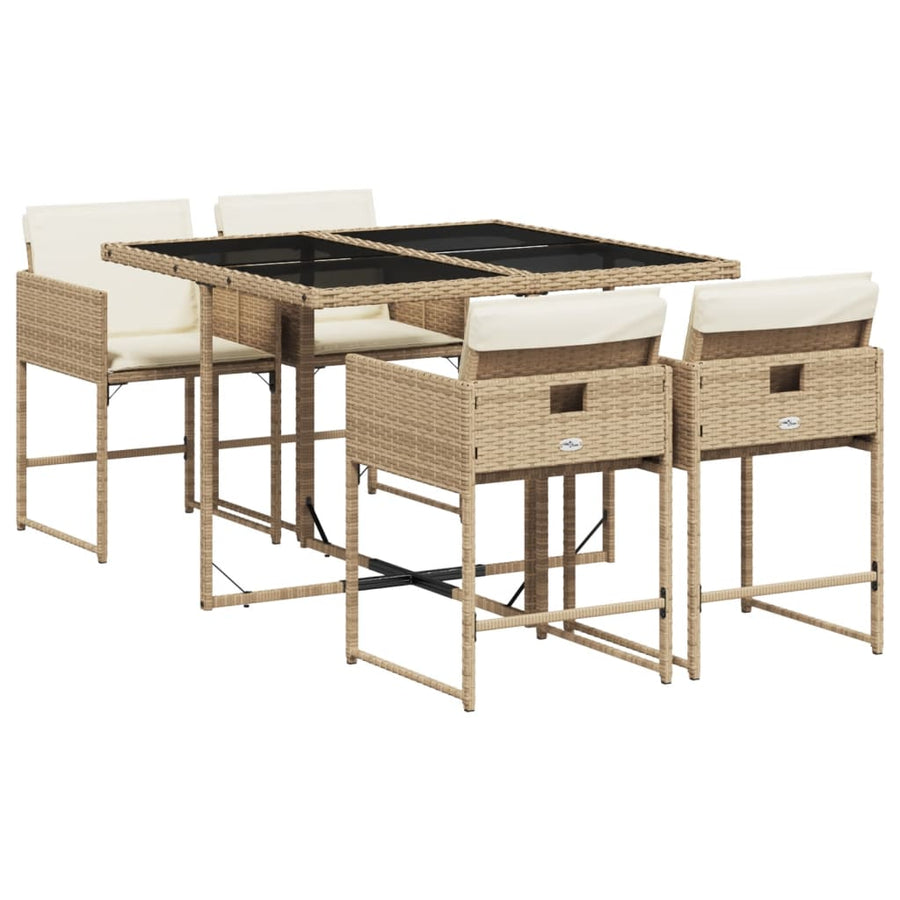 5-delige Tuinset met kussens poly rattan beige