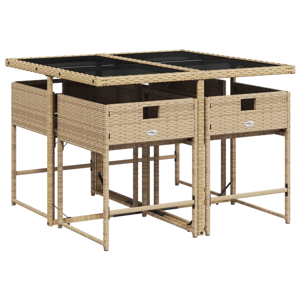 5-delige Tuinset met kussens poly rattan beige