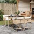 5-piece Garden Set with Cushions, Poly Rattan, Beige
