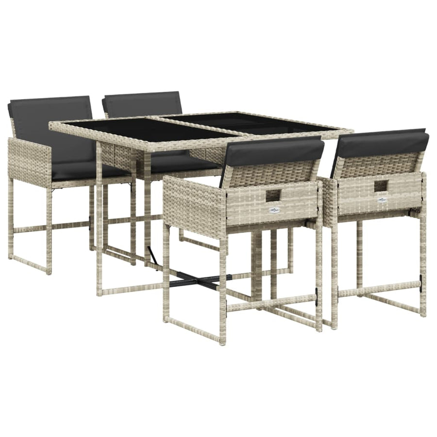 -Delige Tuinset Met Kussens Poly Rattan Lichtgrijs Glas 5