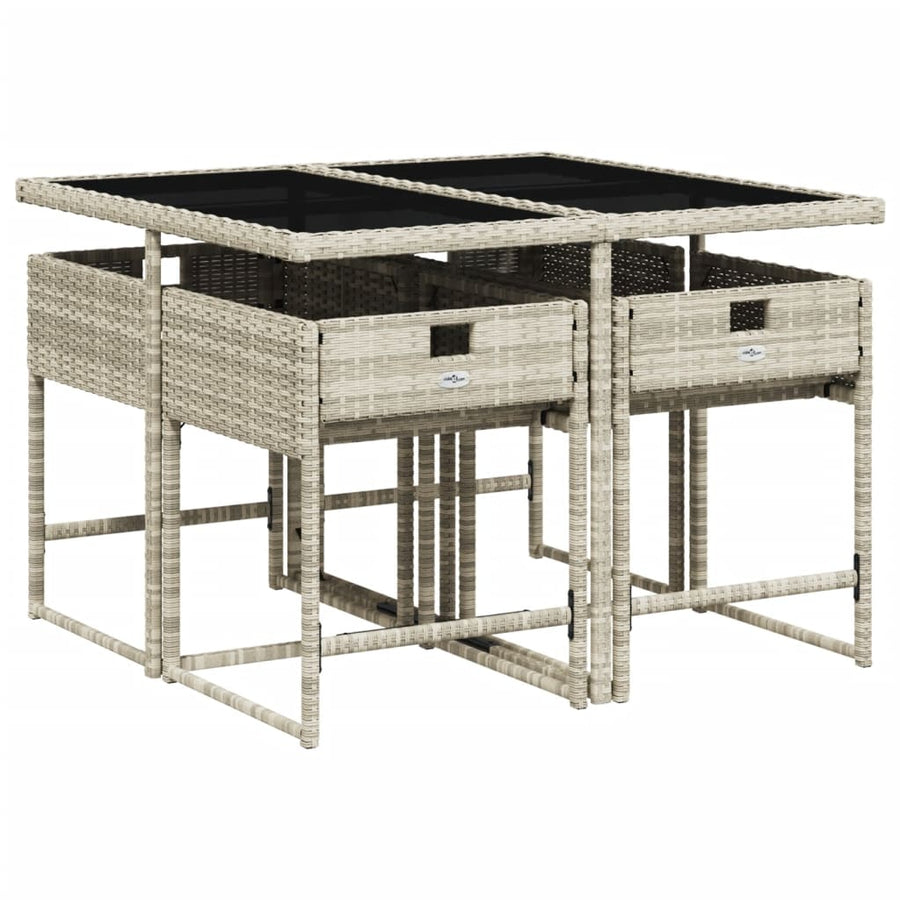 -Delige Tuinset Met Kussens Poly Rattan Lichtgrijs Glas 5