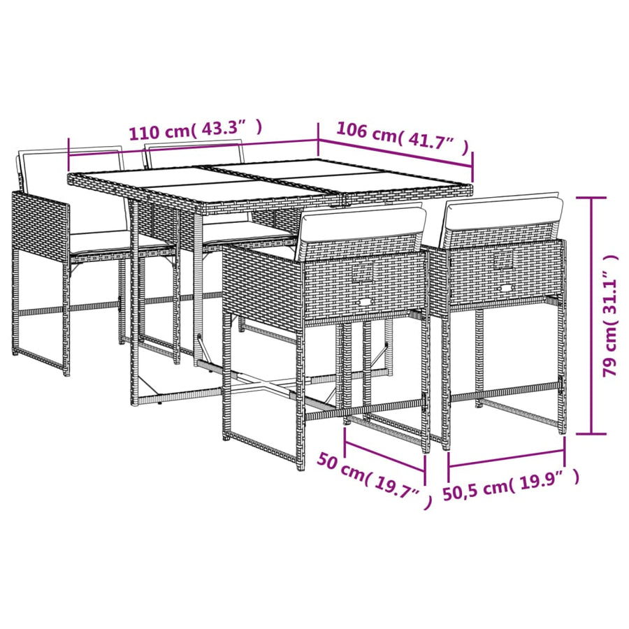 -Delige Tuinset Met Kussens Poly Rattan Lichtgrijs Glas 5