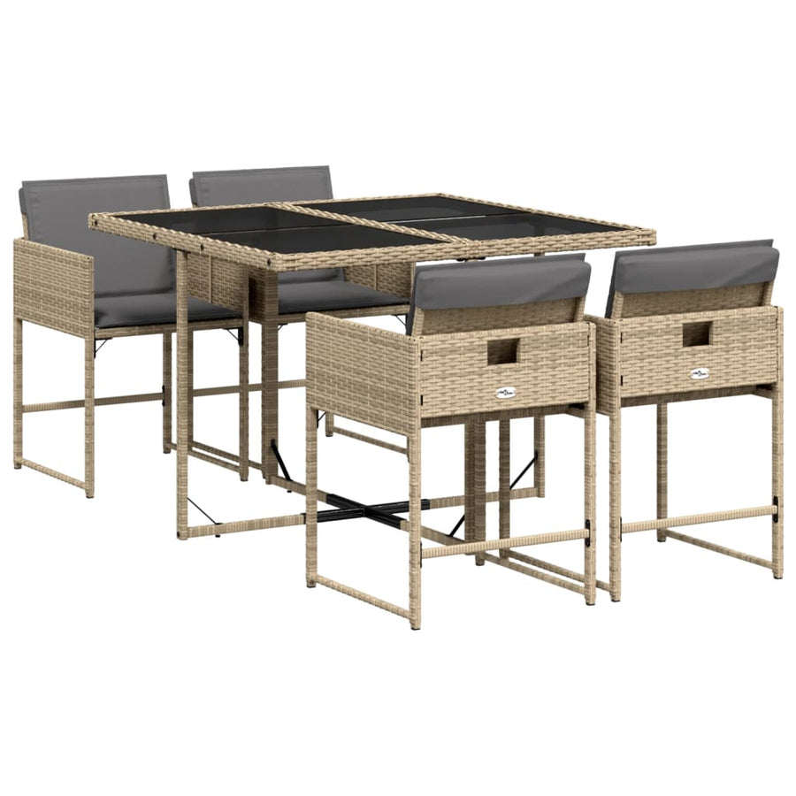 5-Delige Tuinset Met Kussens Poly Rattan Gemengd Beige