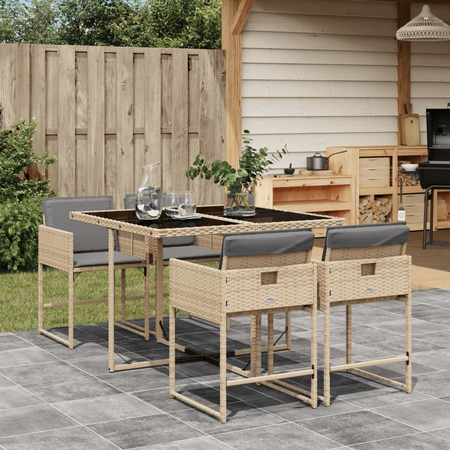 5-Delige Tuinset Met Kussens Poly Rattan Gemengd Beige