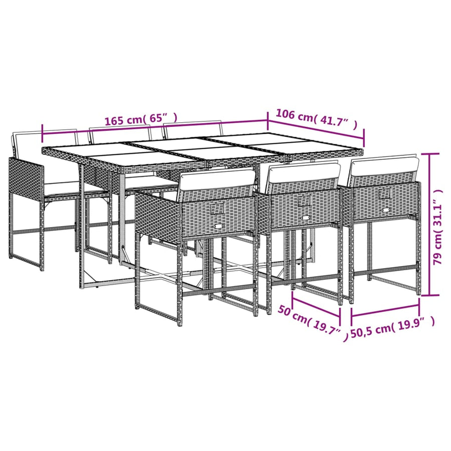 -Delige Tuinset Met Kussens Poly Rattan Grijs Lichtgrijs Glas 7