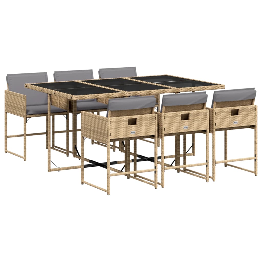 7-Delige Tuinset Met Kussens Poly Rattan Gemengd Beige