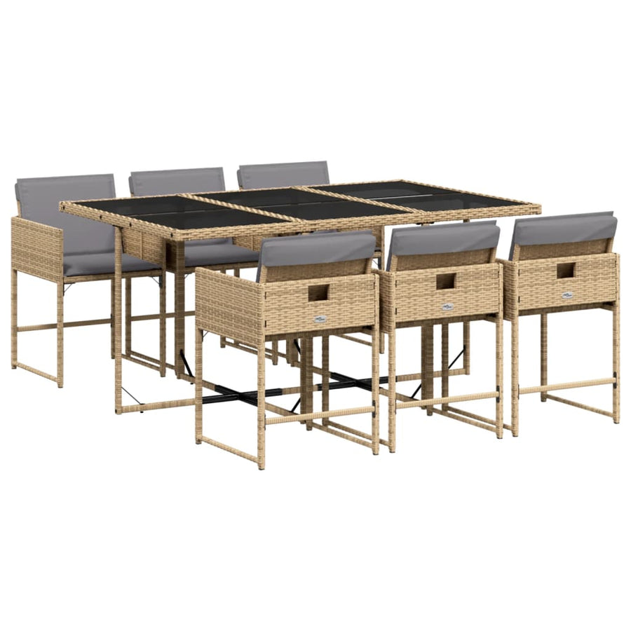 7-Delige Tuinset Met Kussens Poly Rattan Gemengd Beige