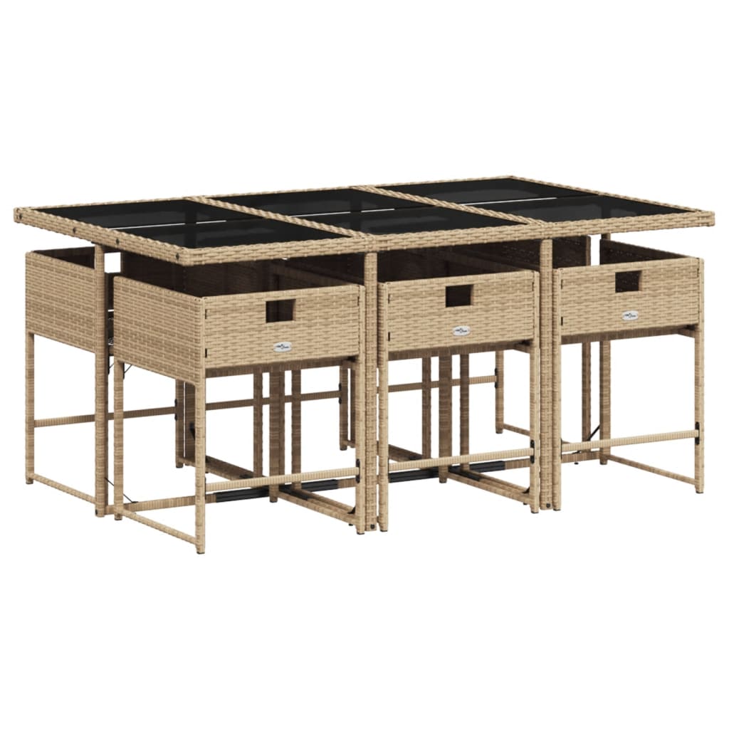 7-Delige Tuinset Met Kussens Poly Rattan Gemengd Beige