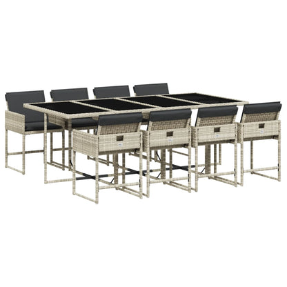 -Delige Tuinset Met Kussens Poly Rattan Lichtgrijs Glas 9