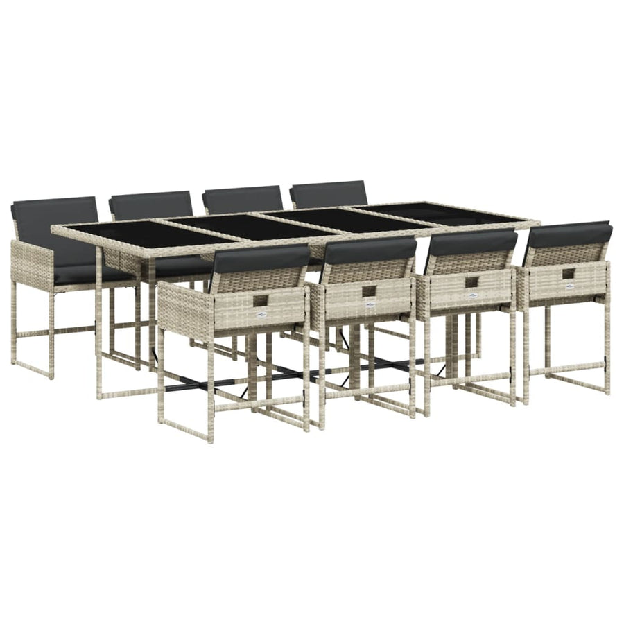 -Delige Tuinset Met Kussens Poly Rattan Lichtgrijs Glas 9